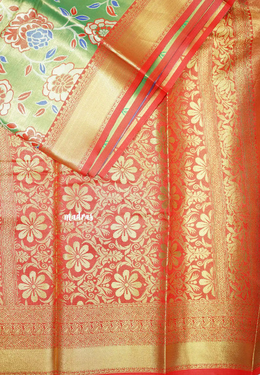 Kanchi Tissue Silk Saree With Floral weaving - Green