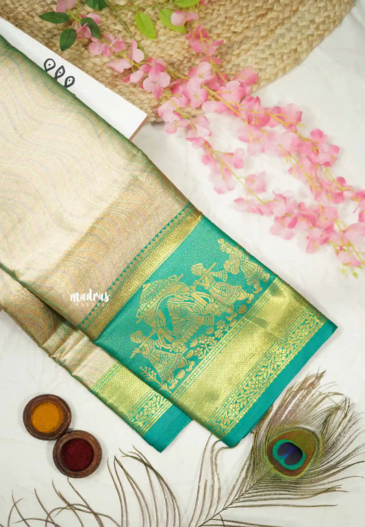 Kanchi Tissue Silk Pallakku weaving border - sapphire green