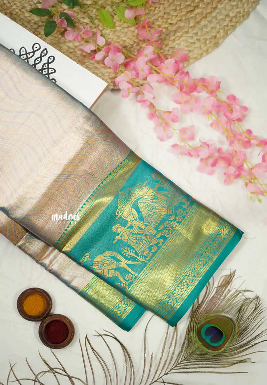 Kanchi Tissue Silk Pallakku weaving border - Bluish green