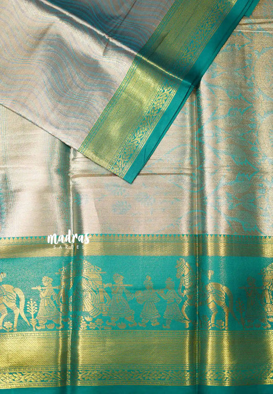 Kanchi Tissue Silk Pallakku weaving border - Bluish green