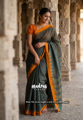 Dark Green - Classic Kanchi Chettinad Cotton Kandangi Checks with Temple Weaving Border without Blouse - Best for Temple Visit