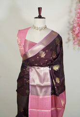 Coffee Podi Brown - Kanimozhi - Soft Silk Saree Mango and Flower Border with Flower Buttas - Best for Small Functions