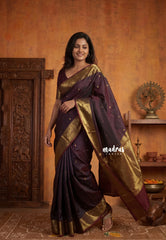 Dual Shade Dark Chocolate Brown - Kanimozhi - Soft Silk Saree Mango Zari Border with Buttas - Best for Small Functions