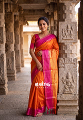 Sunset Orange - Kanimozhi - Soft Silk with Rettapet Border - Best for Festive Wear | Small Functions
