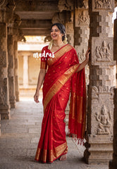 Spicy Red - Kanimozhi - Soft Silk Saree Floral Border with Buttas - Best for Wedding Functions