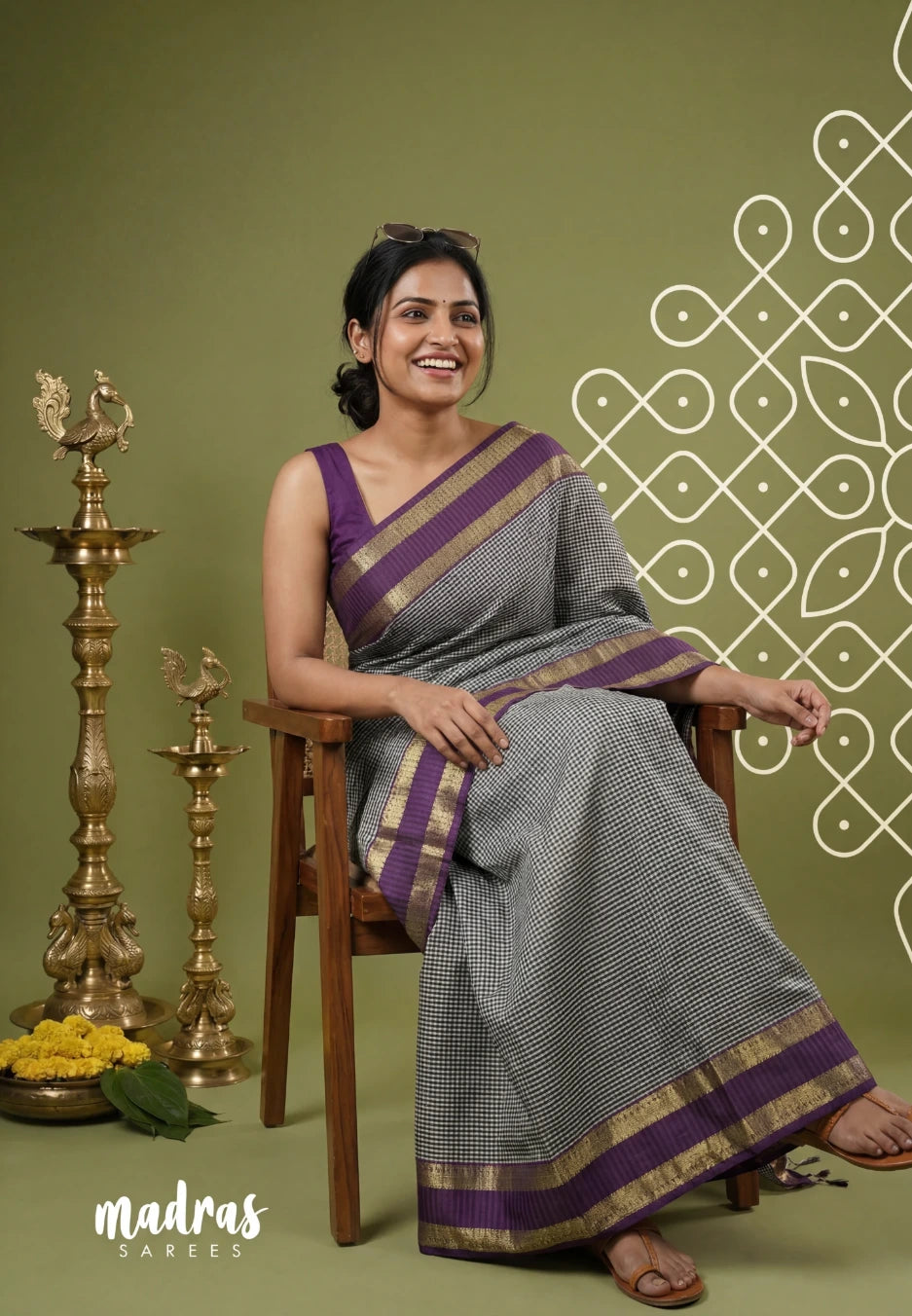 Black and White Checks - Kanimozhi - Premium Soft Silk Saree Checks with Rettapet Border - Best for Wedding Functions