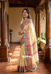 Creamy Butter Yellow - Kanimozhi - Premium Soft Silk Plain with Rettapet Border - Best for Wedding Functions