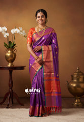 Dual Shade Purple - Kanimozhi - Soft Silk Sareee Rettapet Border with Buttas and Contrast Blouse - Best for Wedding Functions