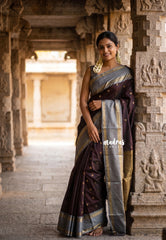 Dark Chocolate Brown - Kanimozhi - Premium Soft Silk Rettapet Border with Buttas - Best for Wedding Functions