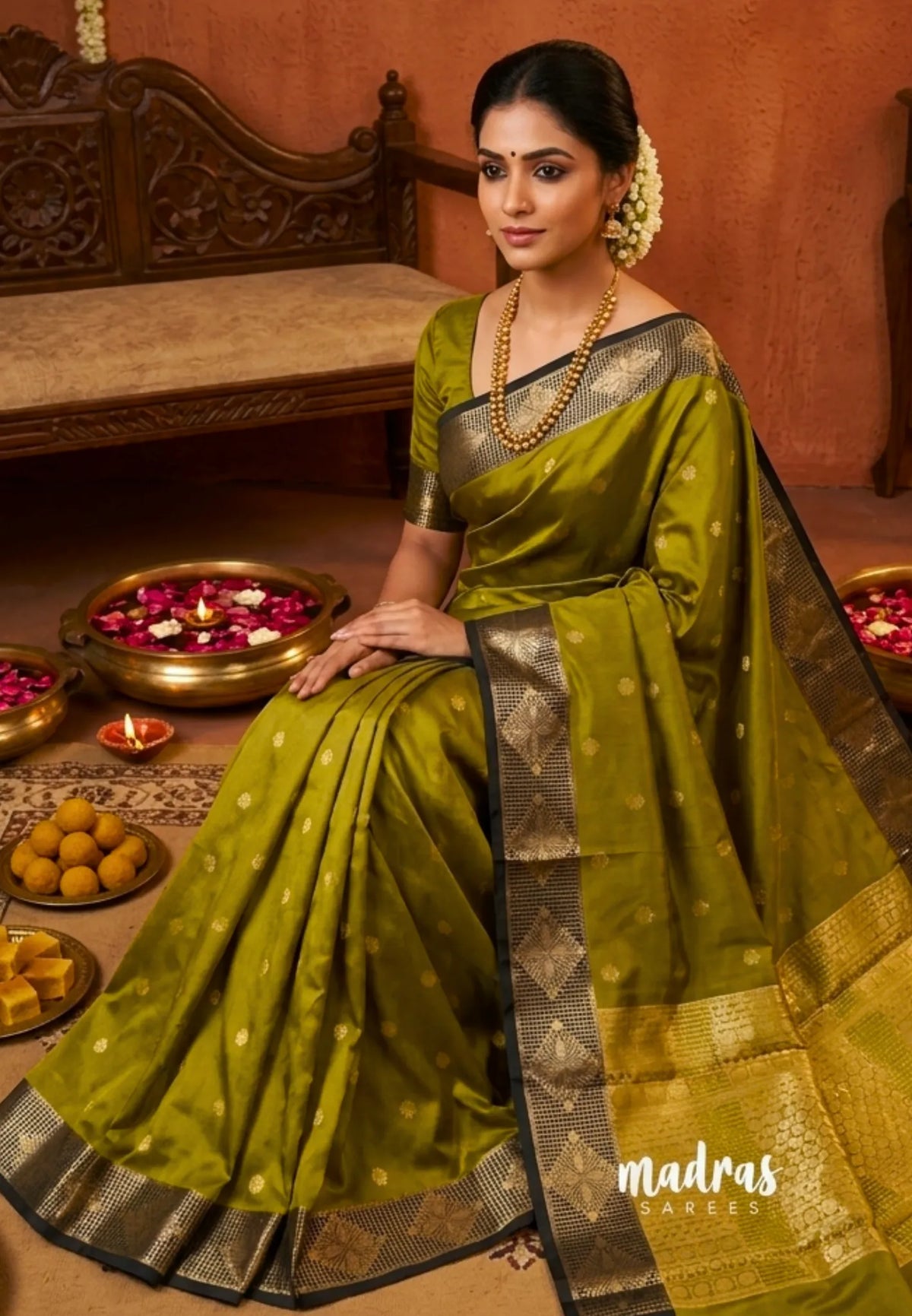 Dual Shade Olive Green - Kanimozhi - Soft Silk Saree with Rich Pallu and Blouse  - Best for Wedding Functions