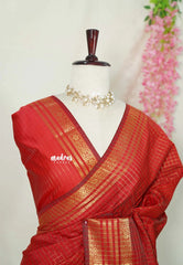 Classic Red - Kanimozhi - Soft Silk Muthu Kattam with Traditional Border - Best for Wedding Wear