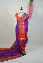 Dual Shade Purple - Kanimozhi - Soft Silk Sareee Rettapet Border with Buttas and Contrast Blouse - Best for Wedding Functions