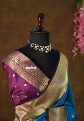 Dual Shade Peacock Blue - Kanimozhi - Premium Soft Malai Silk Saree with Rich Pallu and Blouse - Perfect for Festive Wear