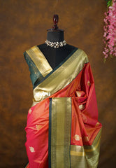 Dual Shade Orange-Red - Kanimozhi - Premium Soft Malai Silk Saree with Rich Pallu and Blouse - Perfect for Festive Wear