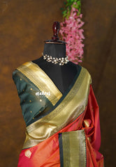 Dual Shade Orange-Red - Kanimozhi - Premium Soft Malai Silk Saree with Rich Pallu and Blouse - Perfect for Festive Wear