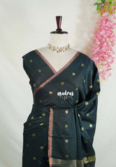 Midnight Green - Kanimozhi - Premium Soft Silk with Tiny Border and Buttas - Best for Pooja Functions