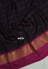 Jet Black - Kanimozhi - Premium Soft Silk Saree Checks with Skirt Border - Best for Wedding Functions