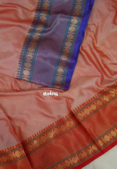 Blush Peach - Kanimozhi - Premium Soft Silk Plain with Ganga Jamuna Rettapet Rudraksham Border - Best for Wedding Functions