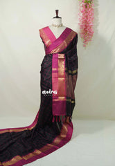 Jet Black - Kanimozhi - Premium Soft Silk Saree Checks with Skirt Border - Best for Wedding Functions