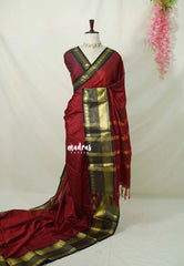 Brick Maroon - Kanimozhi - Premium Soft Silk Plain with Rudraksham Border - Best for Wedding Functions