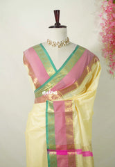 Creamy Butter Yellow - Kanimozhi - Premium Soft Silk Plain with Rettapet Border - Best for Wedding Functions
