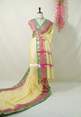Creamy Butter Yellow - Kanimozhi - Premium Soft Silk Plain with Rettapet Border - Best for Wedding Functions