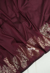 Dualshade Dark Maroon - Kanimozhi - Soft Silk Saree with Floral Zari Border - Perfect for Small Functions