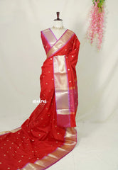 Spicy Red with Lilac - Kanimozhi - Soft Silk Saree with Bavanji Border and Buttas - Best for Wedding Wear