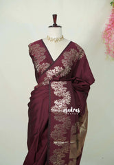 Dualshade Dark Maroon - Kanimozhi - Soft Silk Saree with Floral Zari Border - Perfect for Small Functions