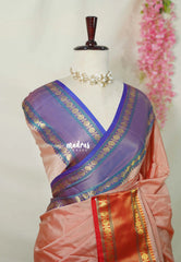 Blush Peach - Kanimozhi - Premium Soft Silk Plain with Ganga Jamuna Rettapet Rudraksham Border - Best for Wedding Functions