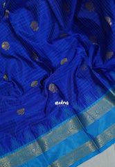 MS Amma Blue - Kanimozhi - Soft Silk Zari Checks with Buttas and Rettapet Border - Best for Pooja Functions