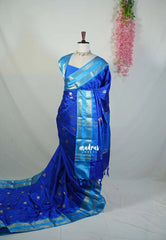 MS Amma Blue - Kanimozhi - Soft Silk Zari Checks with Buttas and Rettapet Border - Best for Pooja Functions