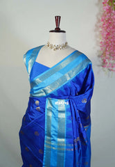 MS Amma Blue - Kanimozhi - Soft Silk Zari Checks with Buttas and Rettapet Border - Best for Pooja Functions