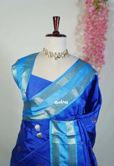 MS Amma Blue - Kanimozhi - Soft Silk Zari Checks with Buttas and Rettapet Border - Best for Pooja Functions