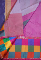 Creamy Lilac - Kanimozhi - Semi Soft Silk with Heritage Madras Checks Border - Best for Pooja Functions