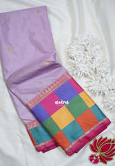 Creamy Lilac - Kanimozhi - Semi Soft Silk with Heritage Madras Checks Border - Best for Pooja Functions