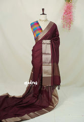 Majestic Maroon - Kanimozhi - Semi Soft Silk Saree with Madras Checks Cotton Blouse Double Blouse Combo - Perfect for Small Functions