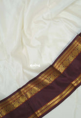 Ivory White - Kanimozhi - Premium Soft Silk Plian with Rudraksham, Mango Border - Best for Wedding Functions