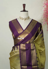 Golden Olive Green - Kanimozhi - Premium Soft Silk Saree with Rettapet Border - Best for Wedding Functions