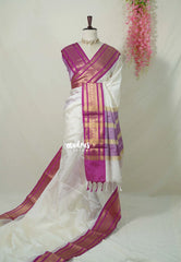 Ivory White - Kanimozhi - Premium Soft Silk Plain with Rudraksham Border - Best for Wedding Functions