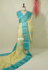 Creamy Butter Yellow - Kanimozhi - Premium Soft Silk Stripes with Traditional Border - Best for Wedding Functions