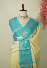 Creamy Butter Yellow - Kanimozhi - Premium Soft Silk Stripes with Traditional Border - Best for Wedding Functions