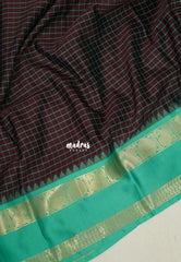 Wine Brown with Aqua - Kanimozhi - Soft Silk Muthu Kattam with Mango Border - Best for Wedding Wear