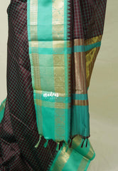 Wine Brown with Aqua - Kanimozhi - Soft Silk Muthu Kattam with Mango Border - Best for Wedding Wear