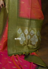 Dual Shade Pinkish Orange - Kanimozhi - Soft Silk Saree with Leaf Buttas - Perfect for Festive Wear