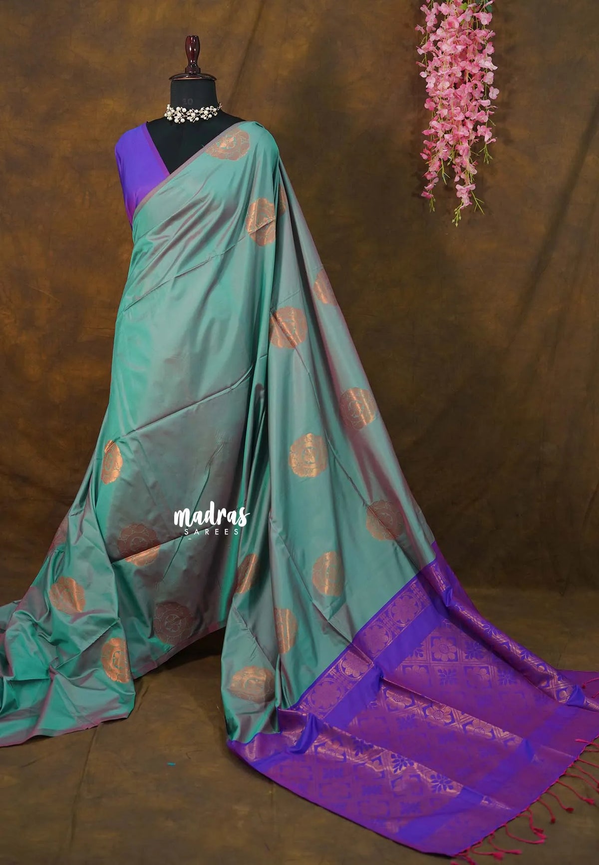 Dual Shade Teal Green - Kanimozhi - Soft silk with Contrast Pallu and Blouse - Best for Wedding Functions