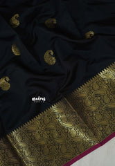 Jet Black - Kanimozhi - Soft Silk Saree Mango Border with Mango Buttas - Best for Small Functions