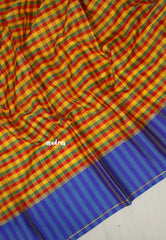 Yellow, Red and Green Checks - Kanimozhi - Soft Silk Saree Checks with Contrast Border - Best for Small Functions