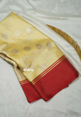 Creamy Ivory Gold - Kanimozhi - Soft Silk Dual Shade Skirt Border with Buttas - Best for Function Wear