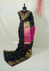 Jet Black - Kanimozhi - Soft Silk Saree Mango Border with Mango Buttas - Best for Small Functions